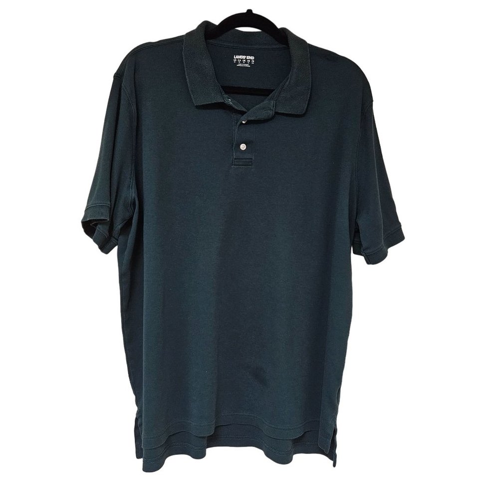 Lands End Shirt Mens XL Green Short Sleeve Polo Cotton Business Casual